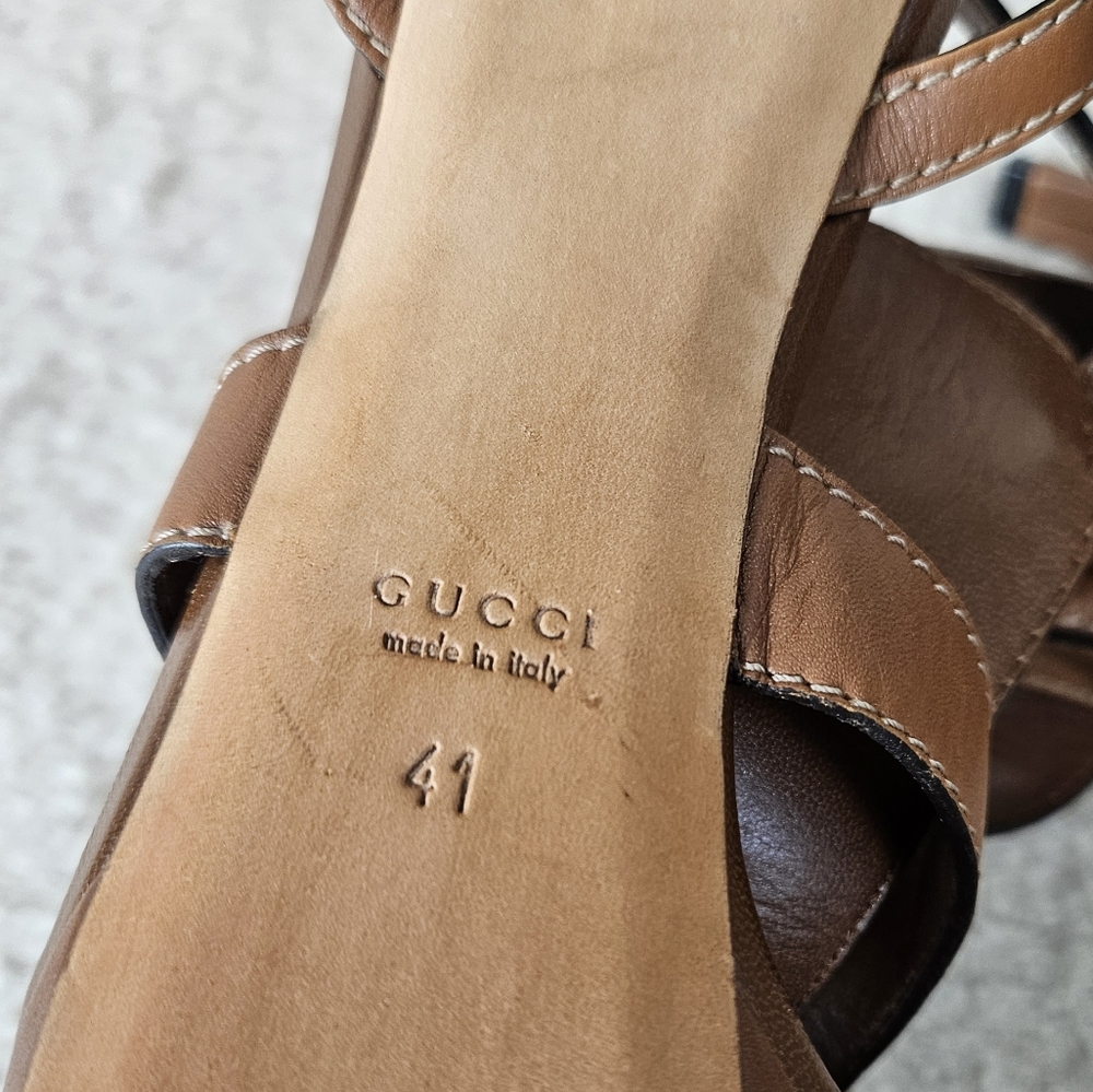 Gucci Silver Horsebit Leather Platform 5 inch Heels Tan Size 41 - Picture 10 of 10